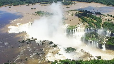 Aerial view of Iguazu Falls, on the border of Argentina and Brazil.