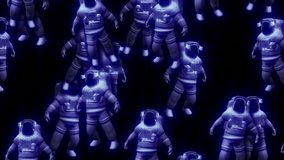 Astronauts falling down. Motion graphic seamless animation. 