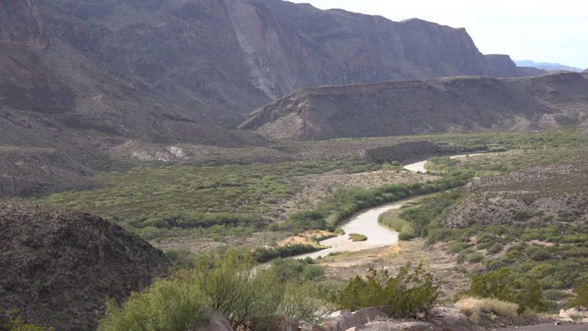 A view looking down at the Rio Grande curving through its flood plain in Big Bend Ranch State Park.