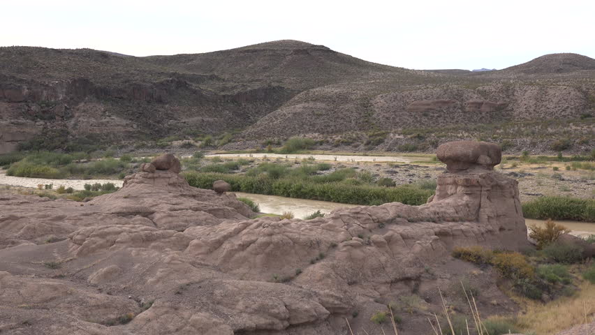 Balanced rocks loom over the Rio Grande along the River Road in West Texas.