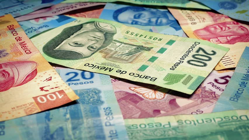 Mexican Peso Banknotes Rotating Closeup