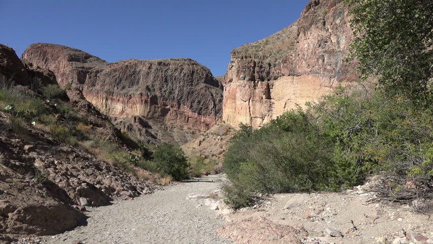 A scene up a dry wash toward the Burro Mesa Pouroff in Big Bend National Park.