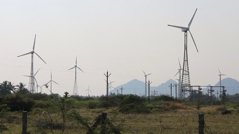 Alternative energy sources 8. Wind farm in Indian province of Kerala. Many wind-powered generators stand opposite to mountainous terrain