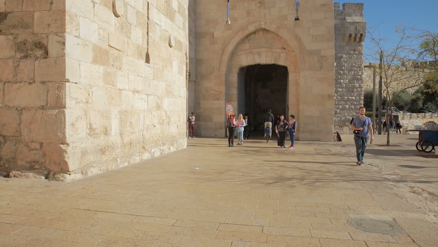 Jerusalem - November 2015: A man walking towards the Old Jerusalem´s Jaffa Gate.