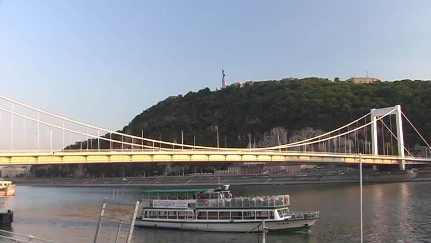 Ferry on the river Danube, Budapest (Hungary) with elisabeth bridge - SD 16:9, Panasonic NV-GS500 (3 CCD)