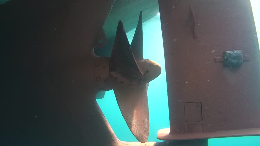 The propeller and steering of ship, under water. | Shutterstock HD Video #16181779