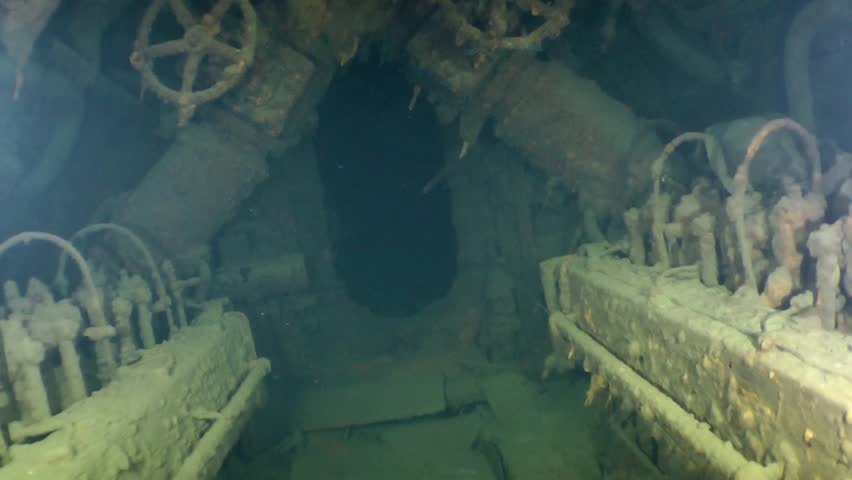 swimming hatch between compartments sunken submarine Stock Footage ...