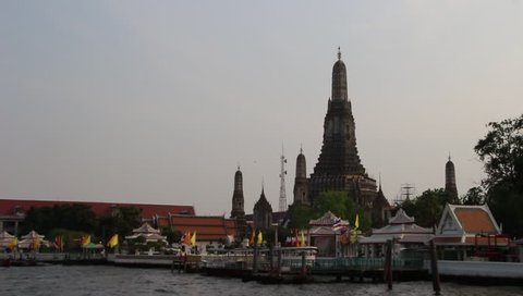 Chaophraya river view and wat arun temple in the sunrise Bangkok Thailand 