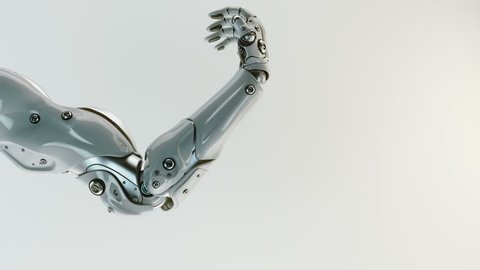 Futuristic artificial replacement part - arm, showing its functionality / Robotic stretching arm, 3d render containing mask and depth
