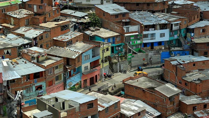 STREET IN POOR NEIGHBORHOOD IN COLOMBIA, LATIN AMERICA SEEN FROM ABOVE Royalty-Free Stock Footage #16211587