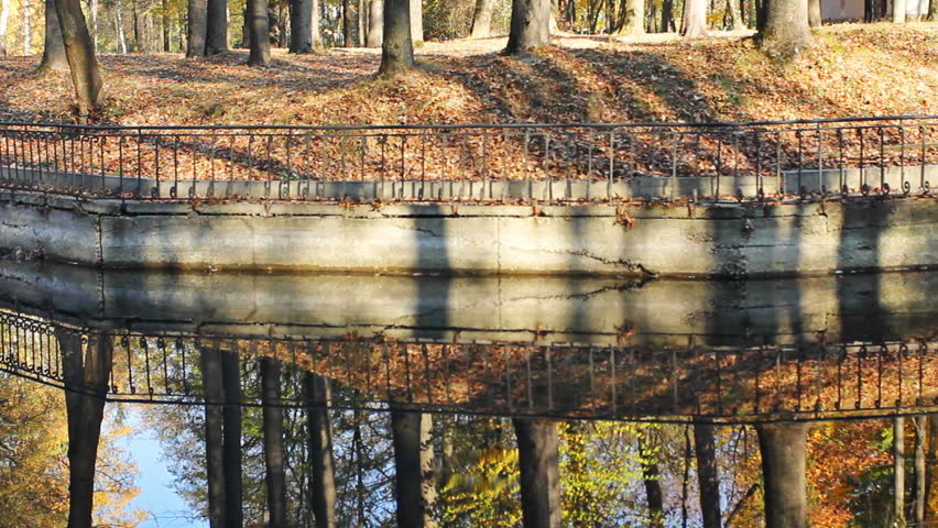 nice teen girl goes along shore of lake in beautiful autumn city park