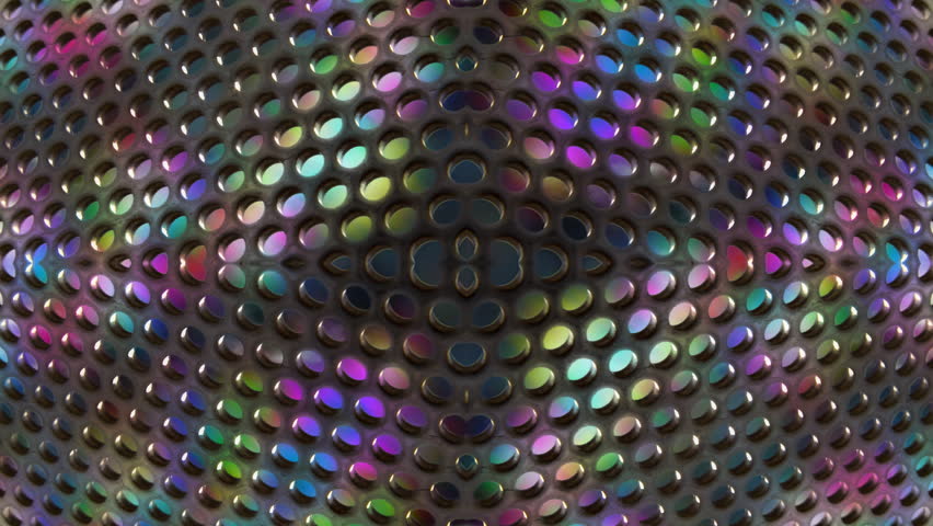 Colorful hypnotic pattern created with footage of a stainless grid and an