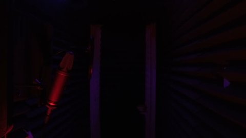 Voice Recording Studio Booth - Colorful Lights - Slow Motion Steadycam Flow