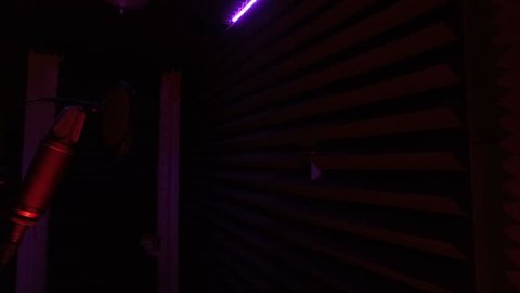 Voice Recording Studio Booth - Colorful Lights - Slow Motion Steadycam Flow