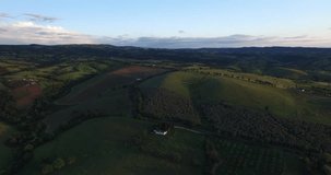 Beautiful Italian landscape in central Tuscany, at the sunset, an aerial footage