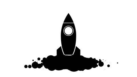 Animation of flying rocket with view from cosmos in drawing style. Animation in stop motion style. Animation of seamless loop.