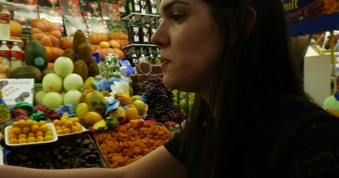 Woman on Fruit Market in Municipal Market (Mercado Municipal) in Sao Paulo, Brazil