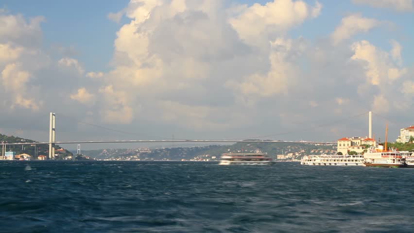 Istanbul, Bosporus Sea with ferryboats in time lapse