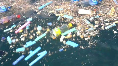 Garbage plastics floating in the sea