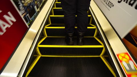 moving escalator up, mecanic, electic, Stair and escalators in a public area.