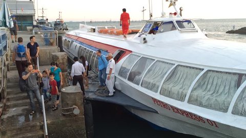 VUNGTAU, VIETNAM - APRIL 26, 2016: A hydrofoil of the Vina Express transportation company moored at the Vungtau ferry station 