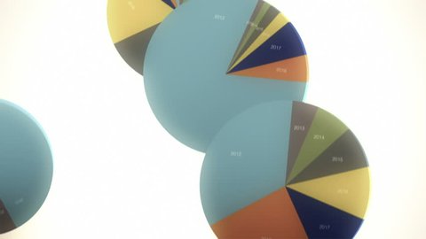 Falling, Bouncing Pie Charts in Slow Motion Stock Video