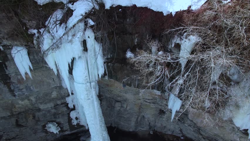 Aerial/Drone Footage of the Vail Amphitheater.  A premiere ice/mixed climbing area in Vail, Colorado.  Colorado Rocky Mountains
