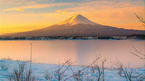 4K Time-lapse Movie Sunrise of mt. Fuji at Lake Kawaguchi, Japan