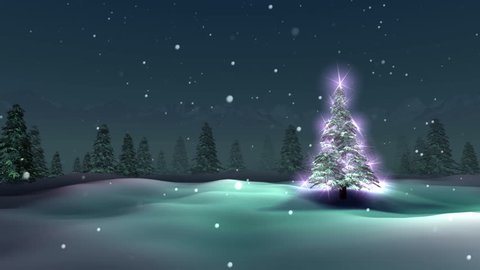 Christmas tree, snowy night, loop วิดีโอสต็อก