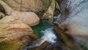 View inside a Goynuk canyon. located in District of Kemer, Antalya Province. Beautiful spring scene in Turky, Asia. Full HD video (High Definition). Exported from RAW file.