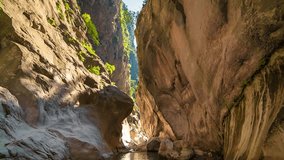 View inside a Goynuk canyon. located in District of Kemer, Antalya Province. Beautiful spring scene in Turky, Asia. Full HD video (High Definition). Exported from RAW file.