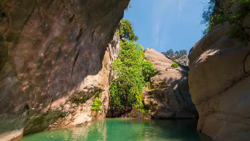 Sunny morning in a Goynuk canyon. located in District of Kemer, Antalya Province. Beautiful spring scenery in Turky, Asia. Full HD video (High Definition). Exported from RAW file.