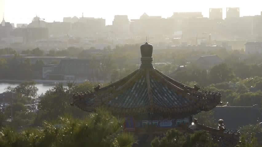 Fog dust haze cover Beijing pavilion & metropolis high rise buildings urban. gh2_03866