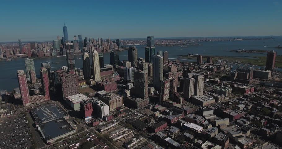 Jersey City Aerials Viewing High Rises With Freedom Tower In View