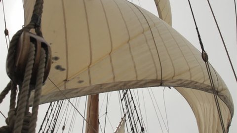 MID ATLANTIC - OCTOBER 2014 - Reenactment, recreation of early, pre-20th century sailing ship - Europe to the New World.  Pirates, Exploration, boat, tall-ship, rigging, masts and giant sails at sea.
