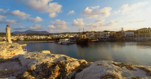 Beautiful view at harbor coastline in Crete Greece. Shoot on Digital Cinema Camera in time lapse.
