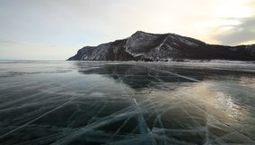 View of the winter Baikal. Siberia.