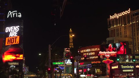 LAS VEGAS, NV/USA - Circa 2016: 4K Traffic on the Las Vegas Strip at Aria Place. Shot on Sony FS5 w/ 28mm Prime in 4K UHD native resolution.
