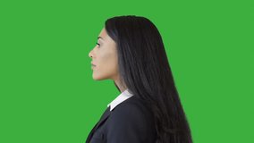 beautiful black african american women in business suit isolated on green screen background. young professional female portrait.