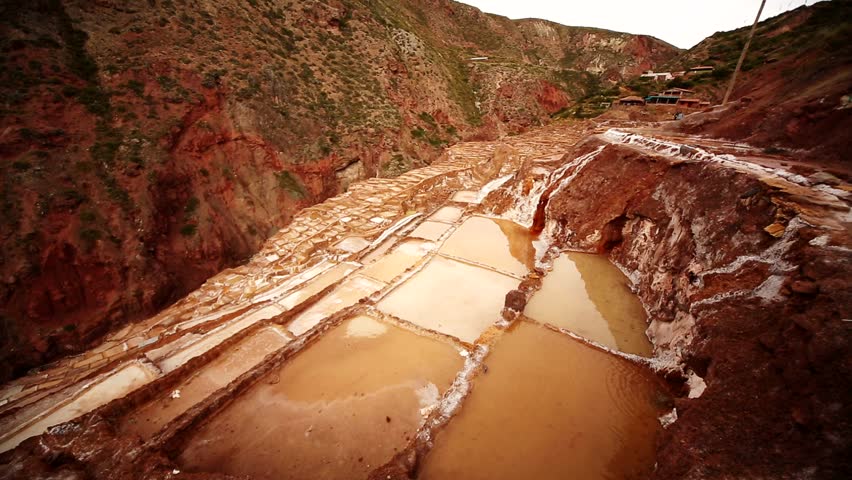 video footage of the salt evaporation pond in Maras, Peru. Near Cusco in the Andes