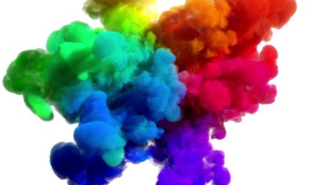 Colored smoke explosion on white "Spectrum", variation 2 (slow motion, with alpha matte, full hd)