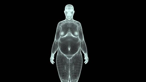 plump woman loses weight, morph, 3D mesh, animation