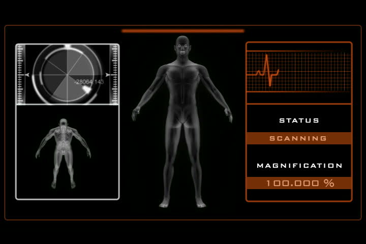X-ray with mans skeleton. Orange. Medical background. NTSC.