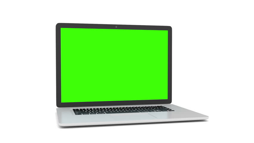 Isolated laptop with green screen on white background. Camera rotating around notebook. Template empty green screen. Royalty-Free Stock Footage #16377715