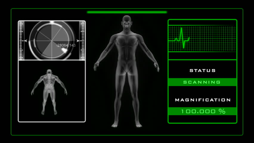 X-ray with mans skeleton. Green. Medical background. HD 1080i