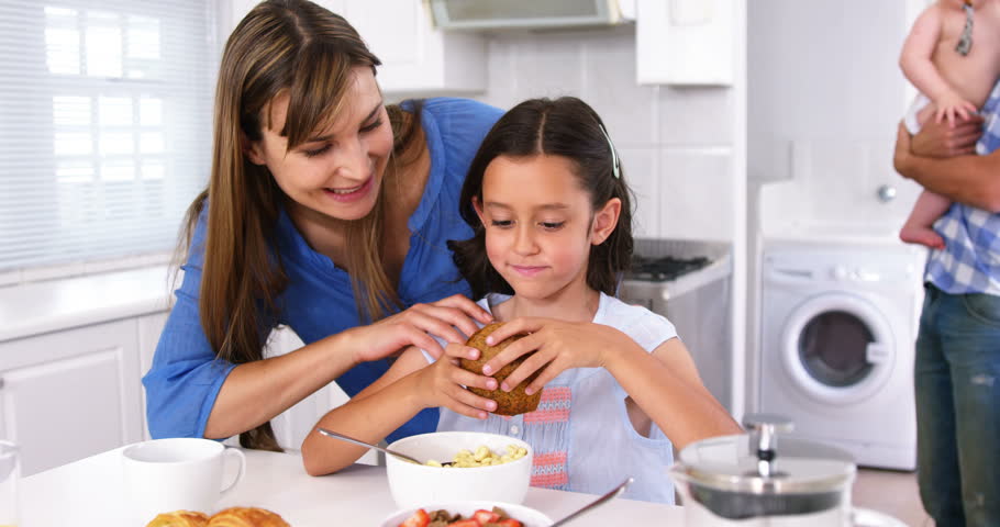 happy family having breakfast home social Stock Footage Video (100% ...