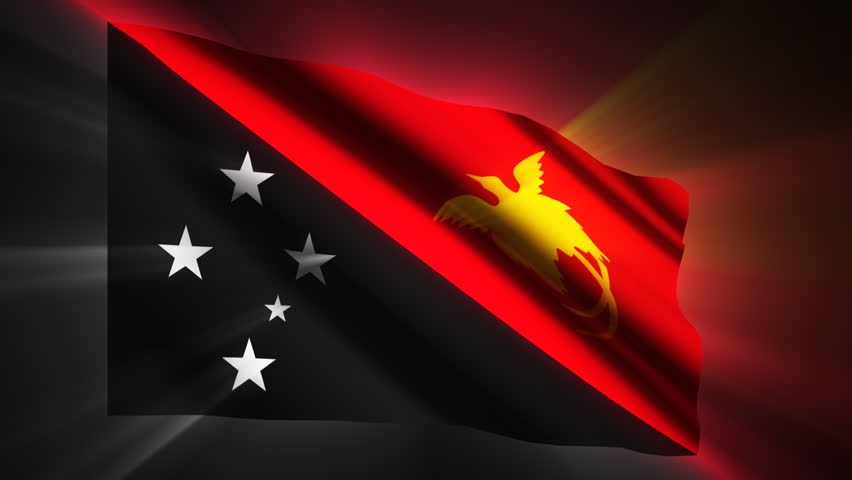 Papua New Guinea waving flag with shinning reflections  - HD loop 