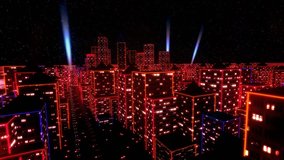 Neon city fly over urban skyscraper glow computer tron matrix 4k