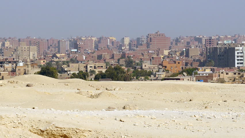 Zoom out of the Skyline of the City of Giza in Egypt