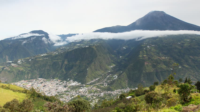 Time lapse over Banos De Agua Santa, very popular touristic city near Tungurahua